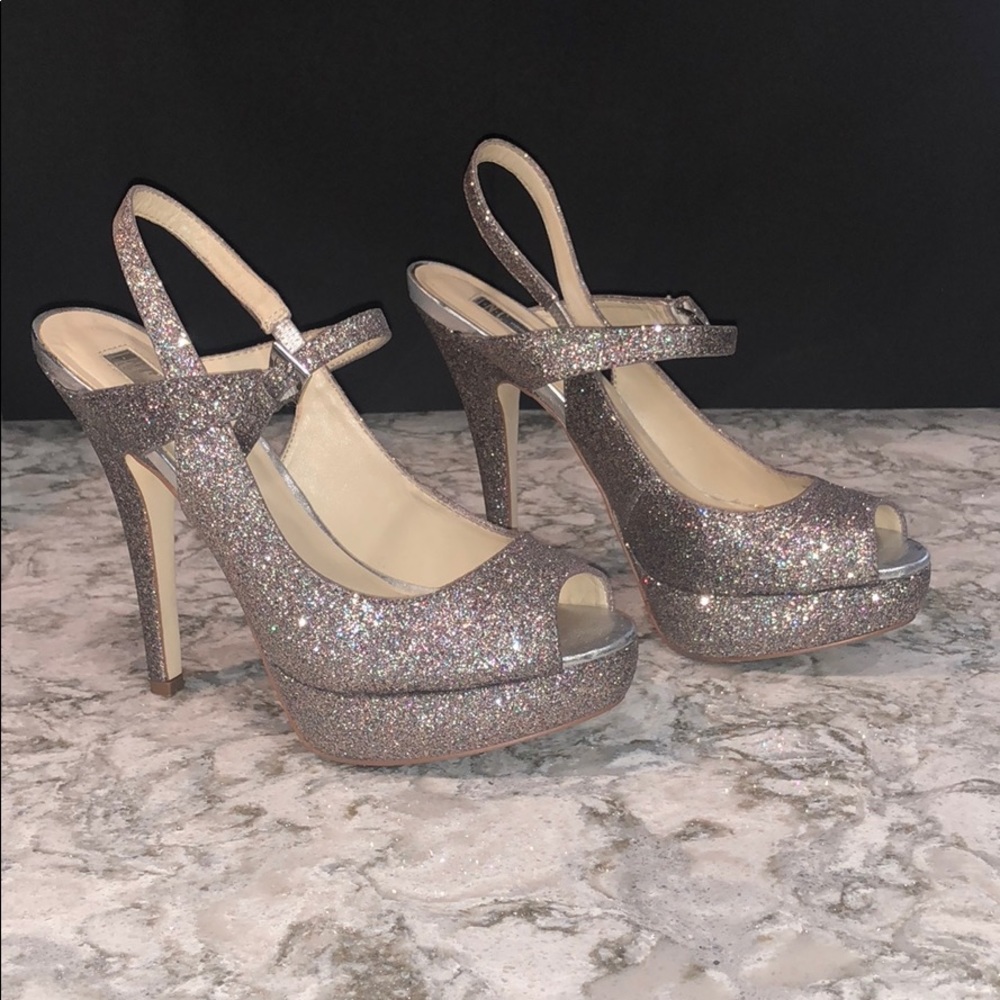 Glitter Peeptoe Ankle Strap Dress Shoe